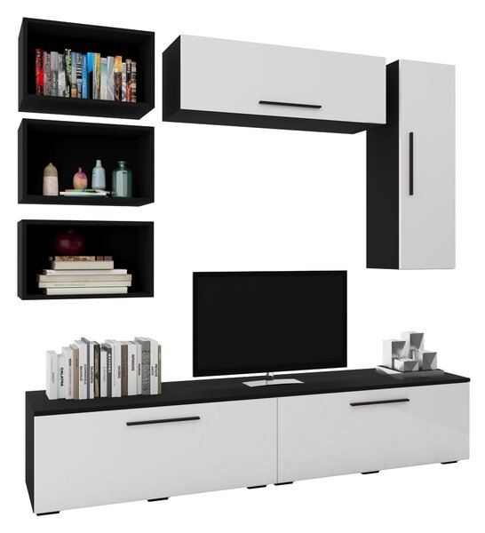 Living haaus V14, Negru/Alb Lucios, MDF, L 190 cm