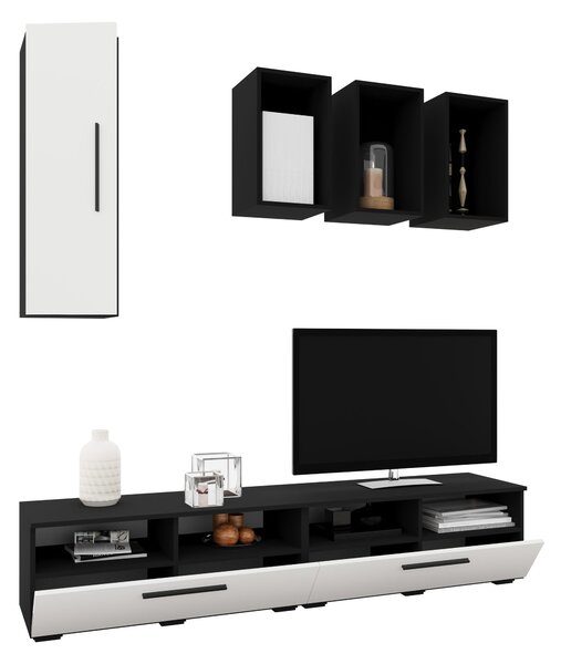 Living haaus V12, Negru/Alb Lucios, MDF, L 190 cm