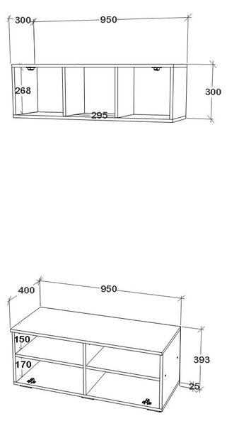Living haaus V11, Negru/Alb Lucios, MDF, L 95 cm