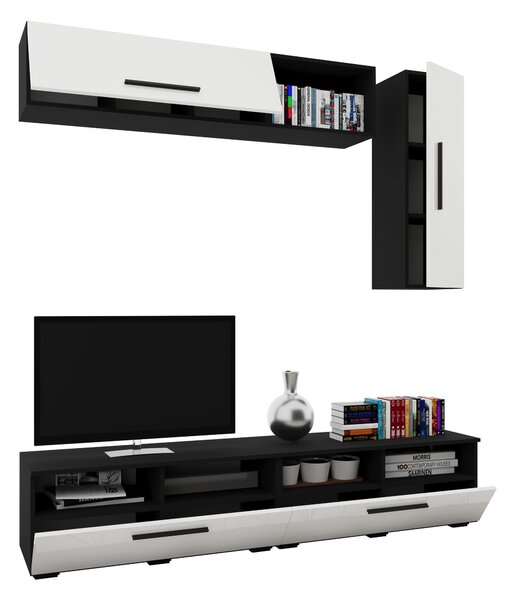 Living haaus V13, Negru/Alb Lucios, MDF, L 190 cm