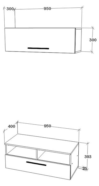 Living haaus V11, Negru/Alb Lucios, MDF, L 95 cm