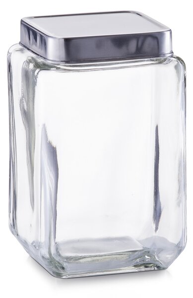 Borcan pentru depozitare Box, capac inox, Glass 1500 ml, l11xA11xH18 cm