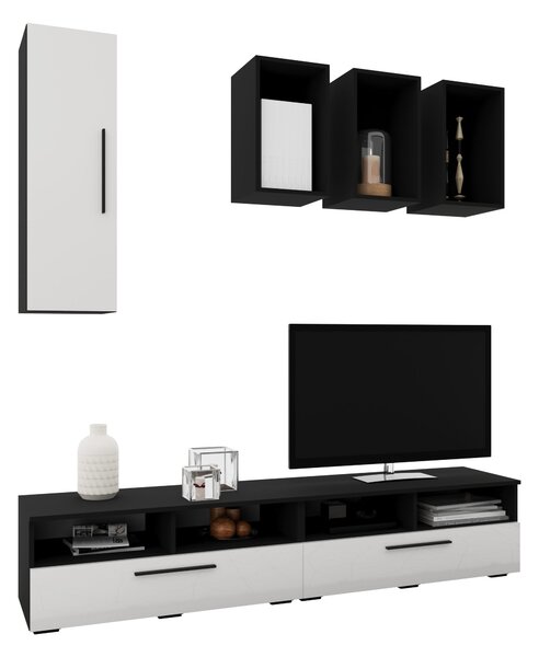 Living haaus V12, Negru/Alb Lucios, MDF, L 190 cm