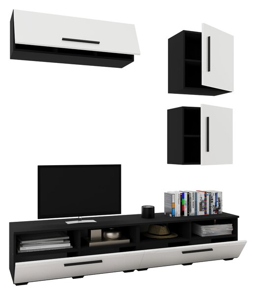 Living haaus V15, Negru/Alb Lucios, MDF, L 190 cm
