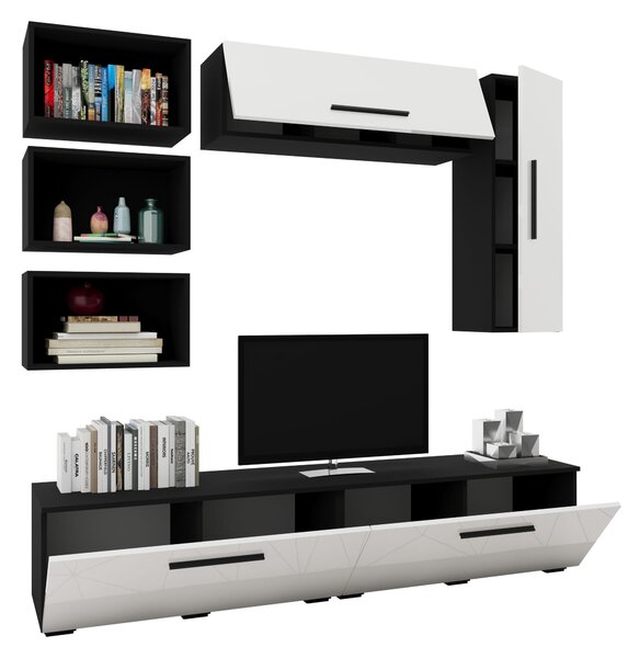 Living haaus V14, Negru/Alb Lucios, MDF, L 190 cm