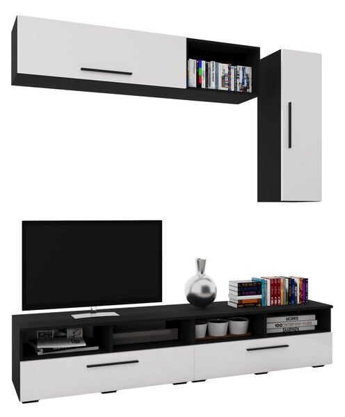 Living haaus V13, Negru/Alb Lucios, MDF, L 190 cm