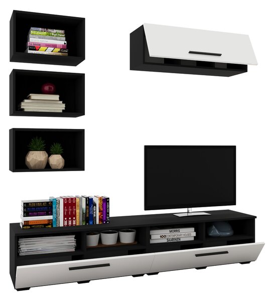 Living haaus V17, Negru/Alb Lucios, MDF, L 190 cm