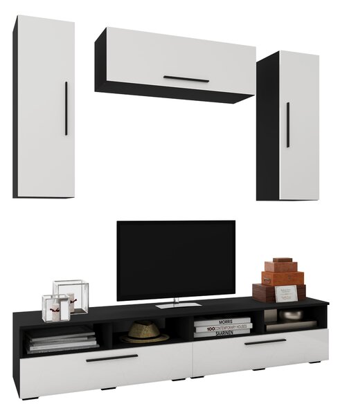 Living haaus V18, Negru/Alb Lucios, MDF, L 190 cm