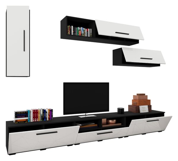 Living haaus V19, Negru/Alb Lucios, MDF, L 285 cm