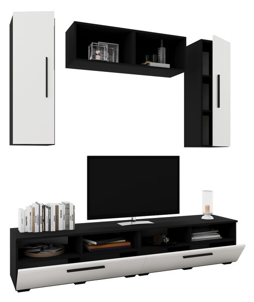 Living haaus V16, Negru/Alb Lucios, MDF, L 190 cm