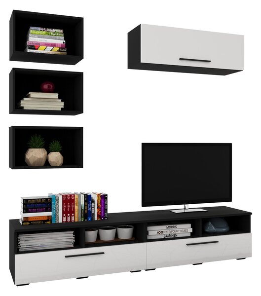 Living haaus V17, Negru/Alb Lucios, MDF, L 190 cm