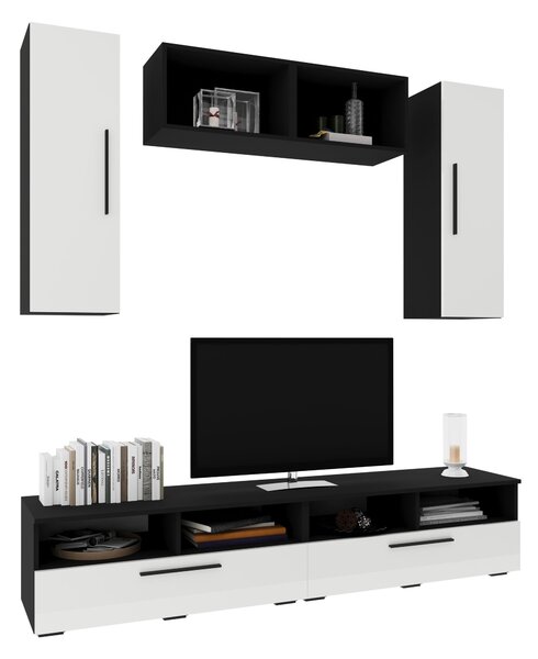 Living haaus V16, Negru/Alb Lucios, MDF, L 190 cm