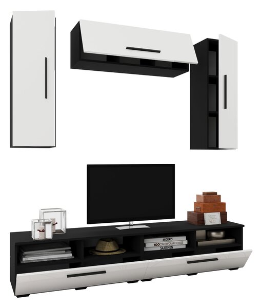 Living haaus V18, Negru/Alb Lucios, MDF, L 190 cm