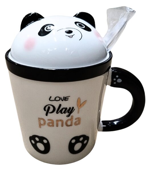 Set Cana Lingurita Si Capac Ceramica Panda