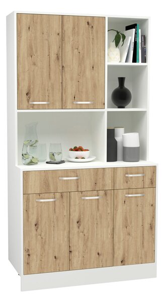 Bufet haaus Hugo, Stejar Artisan/Alb, 100 x 44 x 188 cm