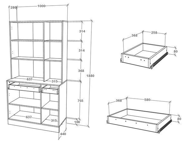 Bufet haaus Hugo, Antracit/Alb, 100 x 44 x 188 cm