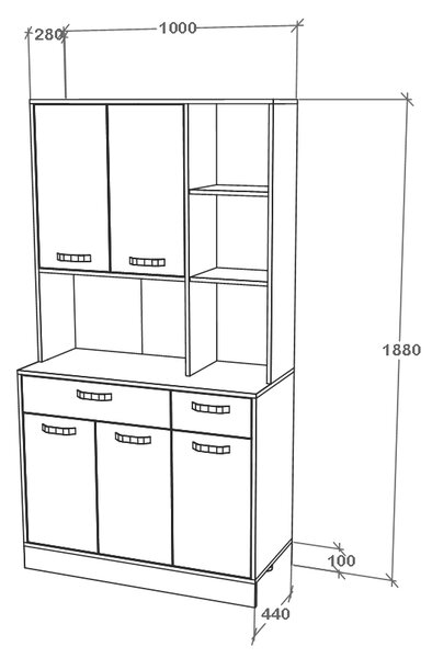 Bufet haaus Hugo, Stejar Artisan/Alb, 100 x 44 x 188 cm