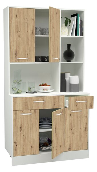 Bufet haaus Hugo, Stejar Artisan/Alb, 100 x 44 x 188 cm