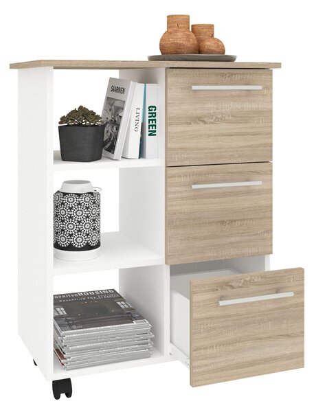 Corp haaus Loma, 3 Sertare, 3 Rafturi, Stejar Sonoma/Alb, 64 x 35 x 85 cm
