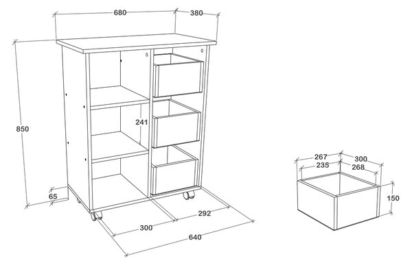 Corp haaus Loma, 3 Sertare, 3 Rafturi, Antracit/Alb, 64 x 35 x 85 cm