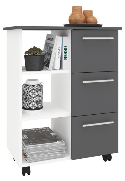 Corp haaus Loma, 3 Sertare, 3 Rafturi, Antracit/Alb, 64 x 35 x 85 cm