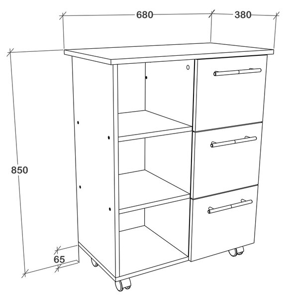 Corp haaus Loma, 3 Sertare, 3 Rafturi, Antracit/Alb, 64 x 35 x 85 cm