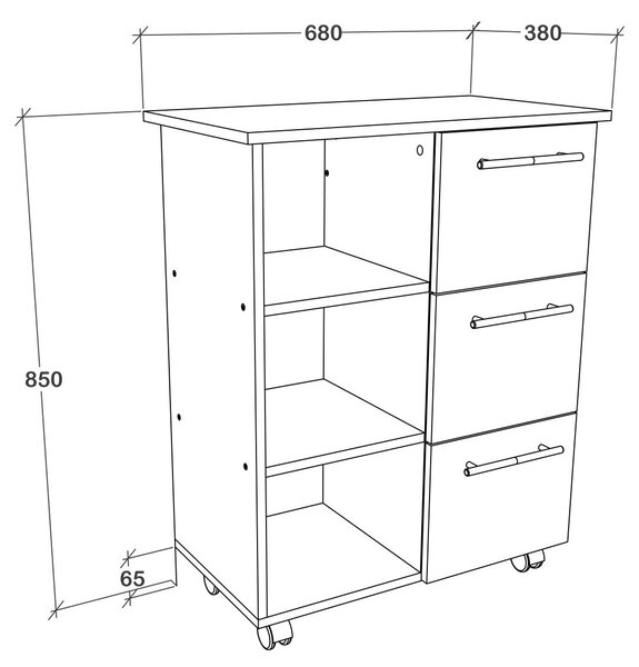 Corp haaus Loma, 3 Sertare, 3 Rafturi, Alb, 64 x 35 x 85 cm