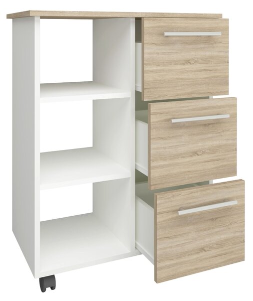 Corp haaus Loma, 3 Sertare, 3 Rafturi, Stejar Sonoma/Alb, 64 x 35 x 85 cm