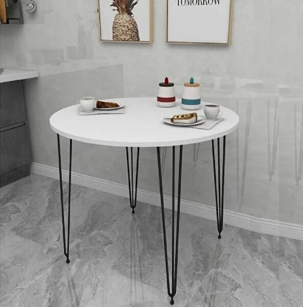 Masa bucatarie rotund texturata, alb, Homs 70x70x75 cm, A0047