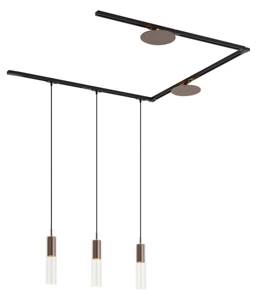 Sistem de iluminat pe șină modern negru cu 3 lămpi suspendate și 2 plafoniere bronzate monofazate - Iconic Lloyd Pulley