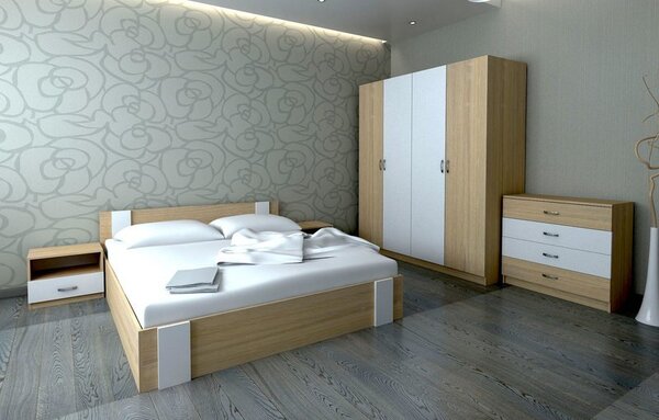 Set dormitor Bora 160 cm strejar sonoma si alb