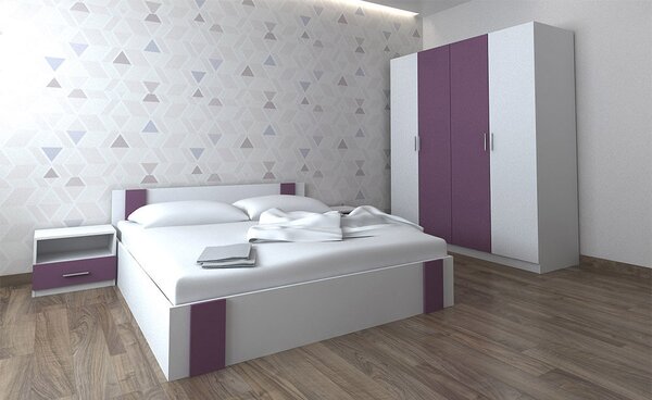Set dormitor Bora 160 cm alb si mov
