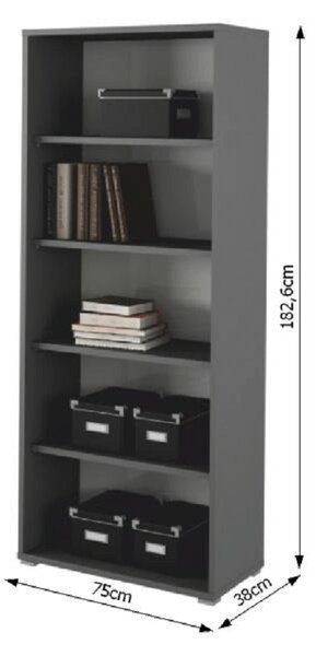 KONDELA Dulap biblioraft, grafit, RIOMA NEW TYP 03