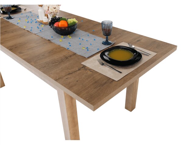 KONDELA Masă extensibilă pentru dining, stejar lefkas închis, 160-203x90 cm, MONTANA STW