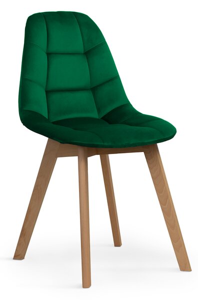 Scaun tapitat cu stofa, cu picioare din lemn Westa Velvet Green / Beech, l49xA52xH83 cm