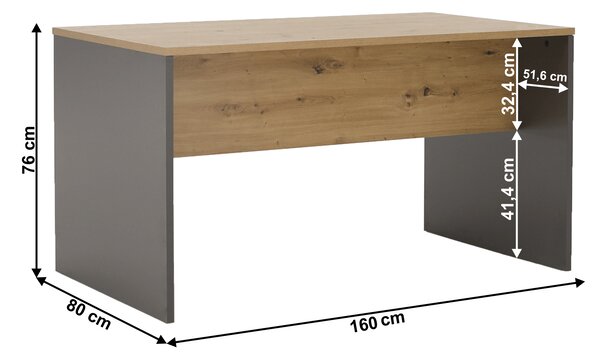 KONDELA Masă de birou, grafit/stejar artisan, RIOMA NEW TYP 16