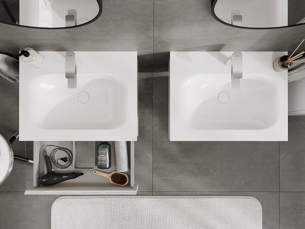Mexen Orio, mobilier baie 60 cm cu lavoar Vela, 1 sertar, alb lucios, 91A10-06023-1-BF00-W23M00