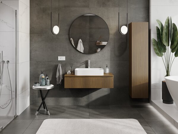 Mexen Rivel, mobilier baie 100 cm, 1 sertar, canelat, nuc, 91A20-10023-1-BF86
