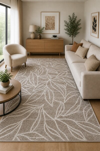 Covor Sufragerie Dormitor, Model Fayno 7102 110, Crem Antiderapant 80x150