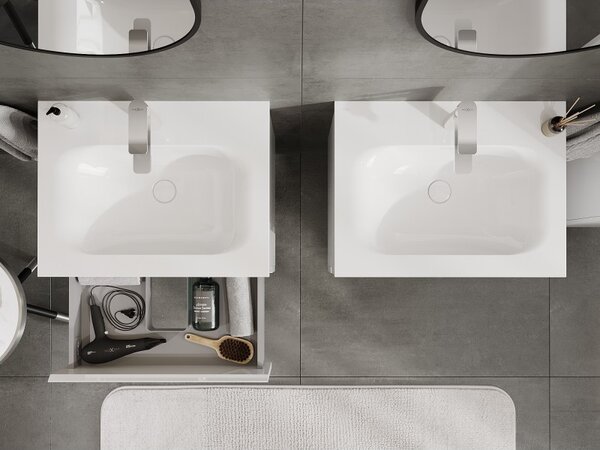 Mexen Orio, mobilier baie 60 cm cu lavoar Vela, 2 sertare, alb lucios, 91A10-06047-2-BFF00-W23M00