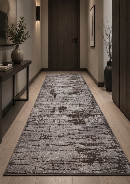 Traversa Hol Antiderapant, Model FAYNO 7146 216, Festonata la capete, Maro 100 x 200