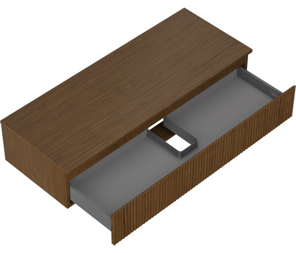 Mexen Rivel, mobilier de baie sub chiuvetă 120 cm cu partea superioară, 1 sertar, canelat, nuc, 91A20-12023-1-BFC86