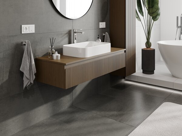 Mexen Rivel, mobilier de baie sub lavoar 120 cm, 1 sertar, canelat, nuc, 91A20-12023-1-BF86