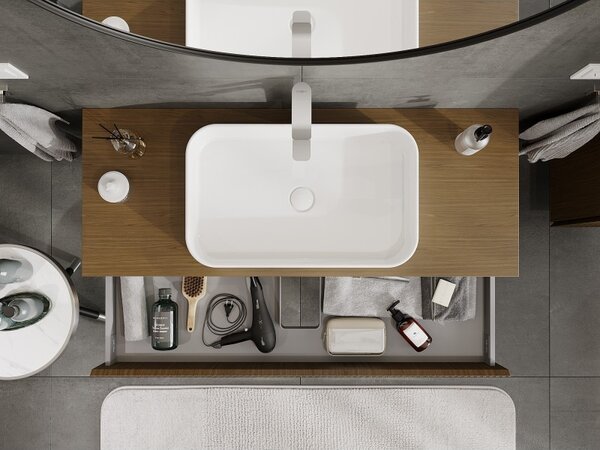 Mexen Rivel, mobilier de baie sub chiuvetă 120 cm cu partea superioară, 1 sertar, canelat, nuc, 91A20-12023-1-BFC86