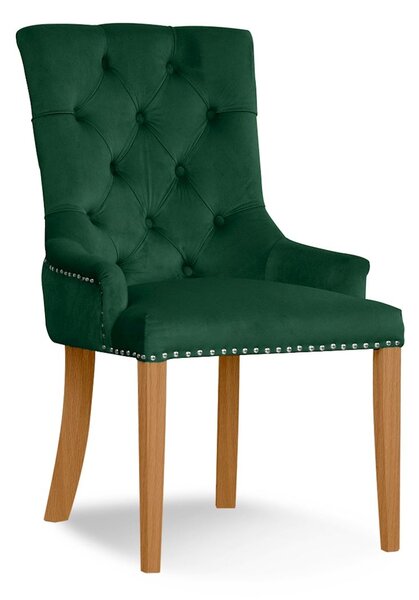 Scaun tapitat cu stofa si picioare din lemn August Velvet Verde / Stejar, l59xA70xH96 cm