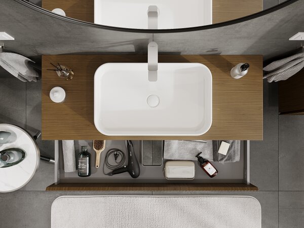 Mexen Rivel, mobilier baie 120 cm, 2 sertare, canelat, nuc, 91A20-12047-2-BFF86