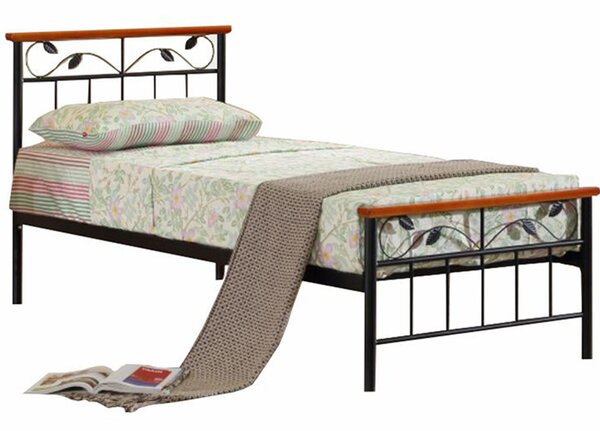 KONDELA Cadru pat cu somieră lamelară, lemn cireş/metal, 90x200, MORENA NEW