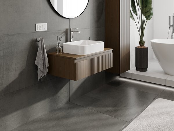 Mexen Rivel, mobilier baie 80 cm, 1 sertar, canelat, nuc, 91A20-08023-1-BF86