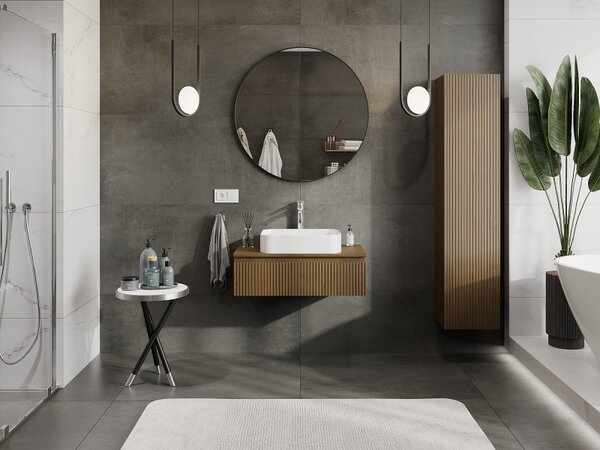 Mexen Rivel, mobilier baie 80 cm, 1 sertar, canelat, nuc, 91A20-08023-1-BF86