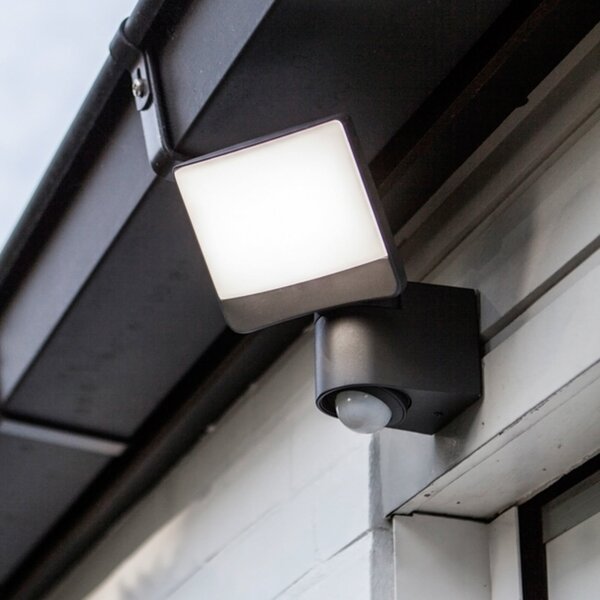 LUTEC Proiector exterior cu senzor LED SUNSHINE, 15 cm, gri închis, IP44, Gri, Plastic, Modern, Spot de perete